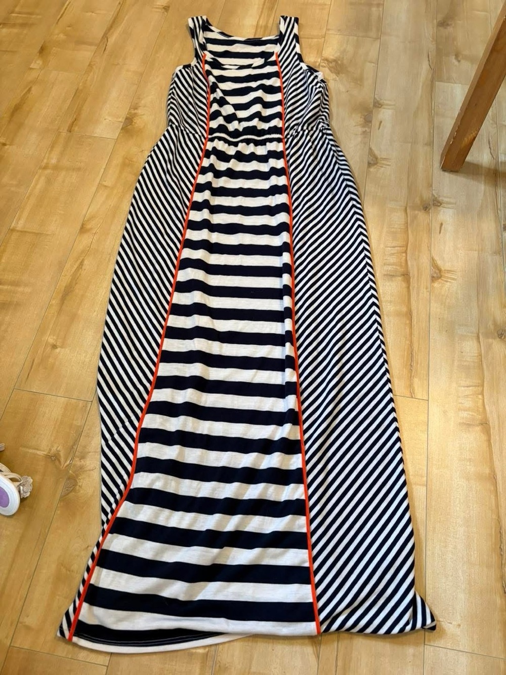 Striped Black & White Maxi Dress with Coral Trim medium/large